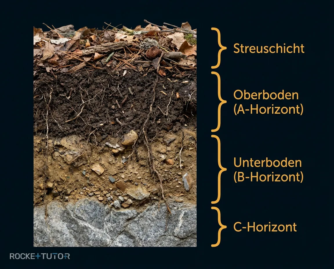 Die vier Bodenhorizonte im Querschnitt