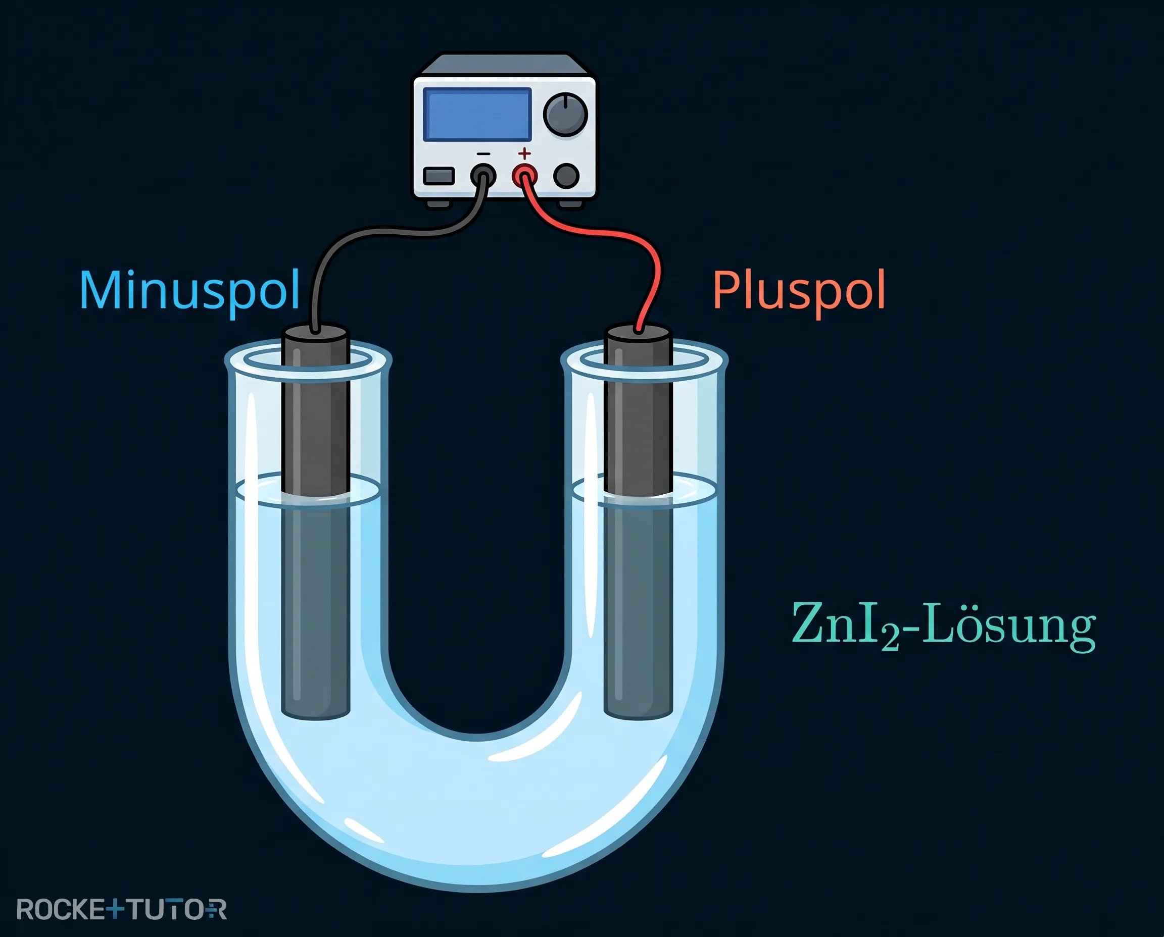 U-Rohr mit Zinkiodidlösung und Elektroden