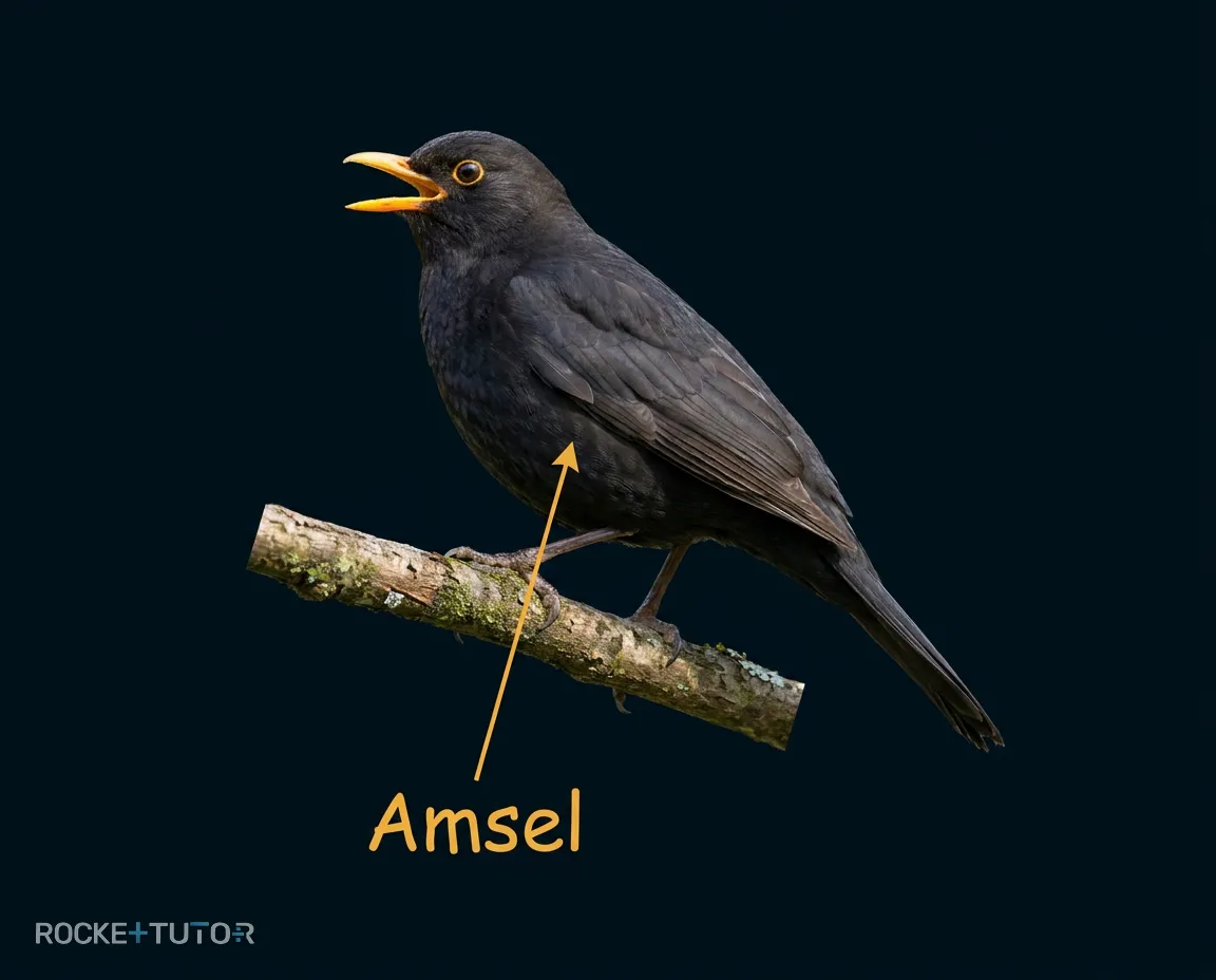 Singende Amsel auf Ast