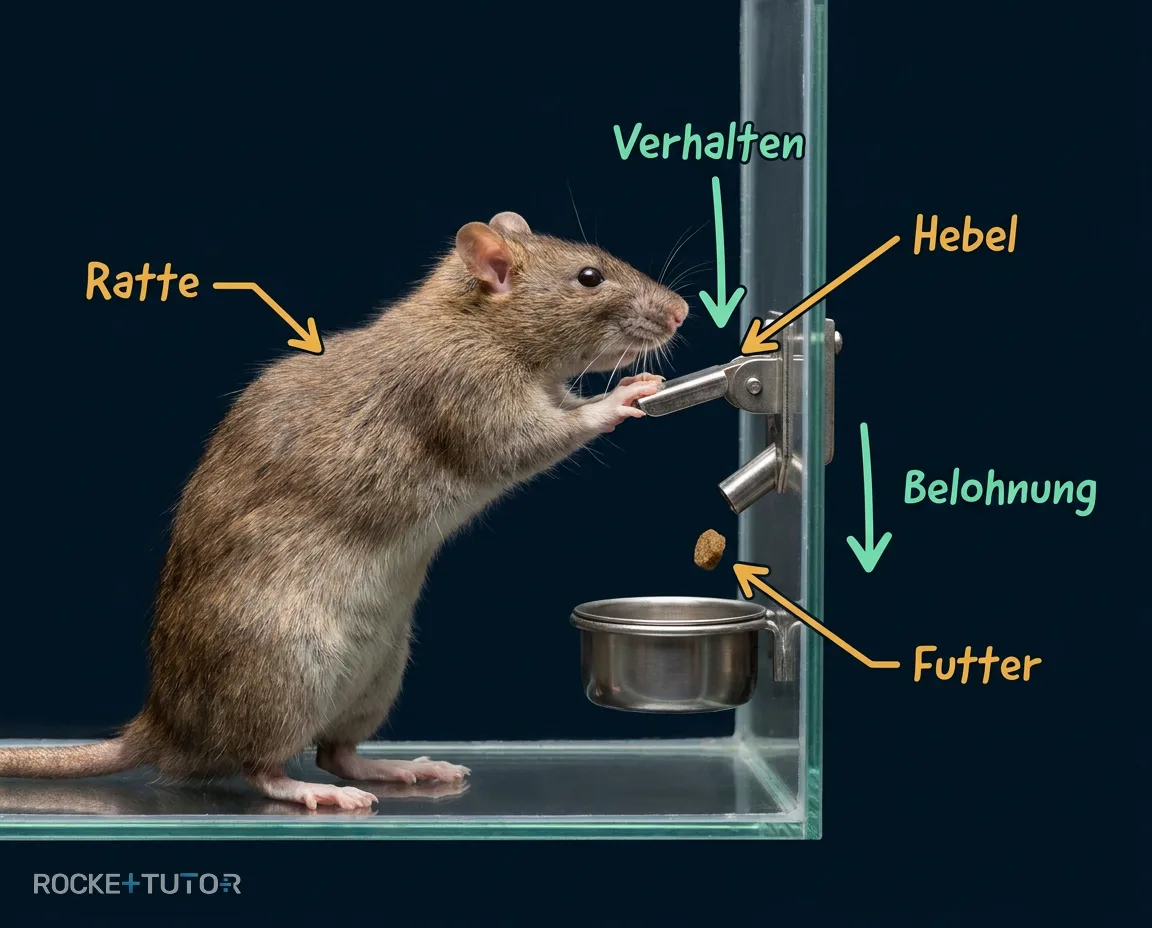 Skinner-Box mit Ratte und Hebel