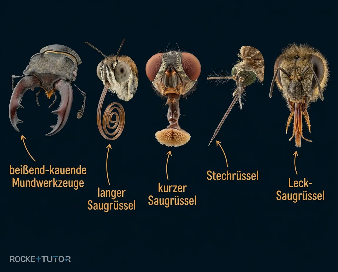 Die fünf Typen der Insektenmundwerkzeuge