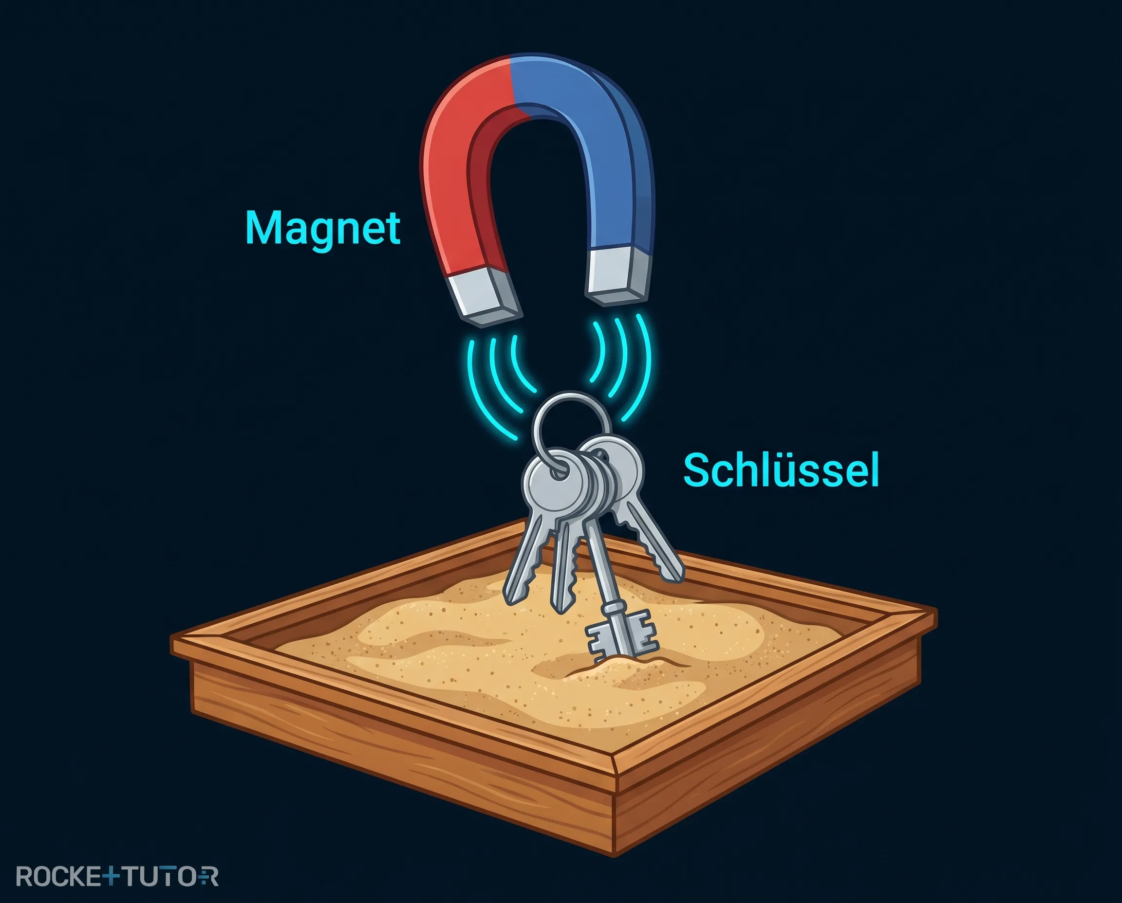 Magnet zieht Schlüssel aus Sand