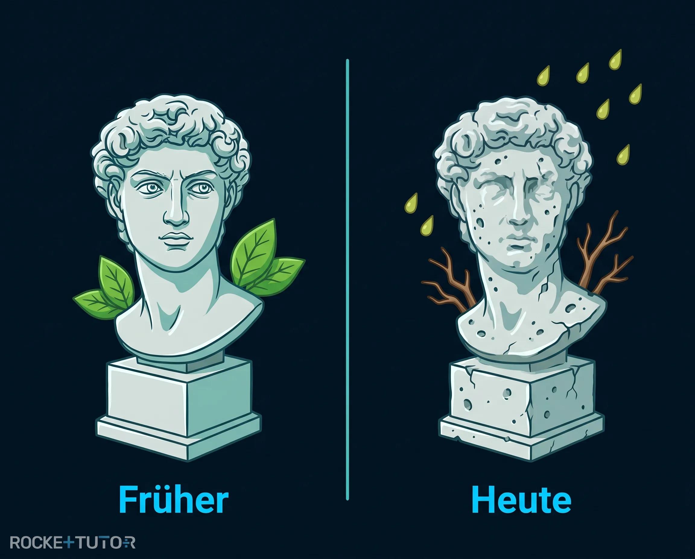 Steinstatue durch sauren Regen beschädigt