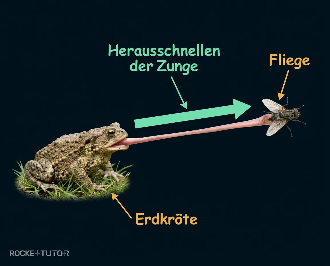 Erdkröte fängt eine Fliege