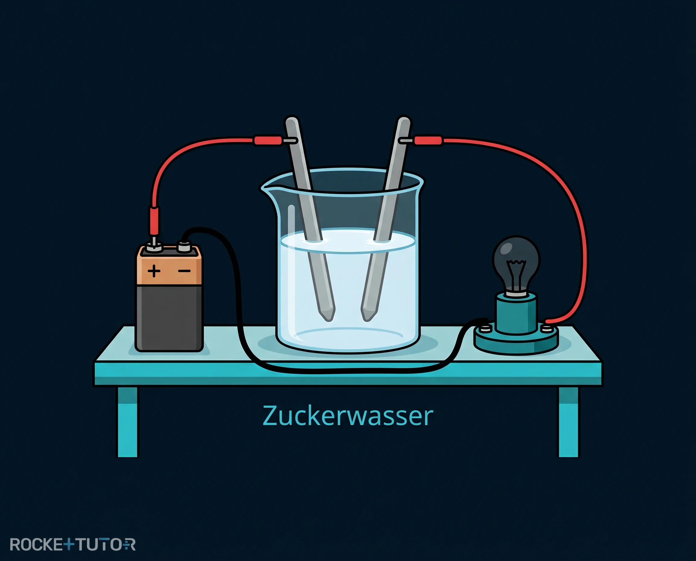 Stromleitfähigkeit von Zuckerwasser testen
