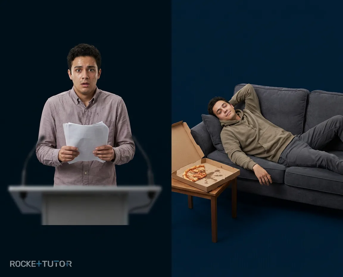 Person mit Lampenfieber und entspannt