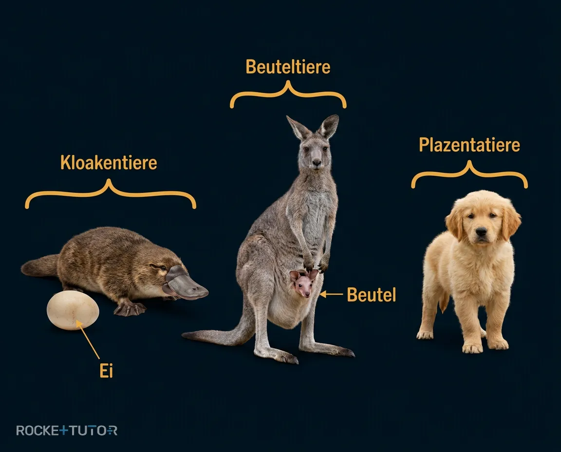 Kloakentiere, Beuteltiere und Plazentatiere
