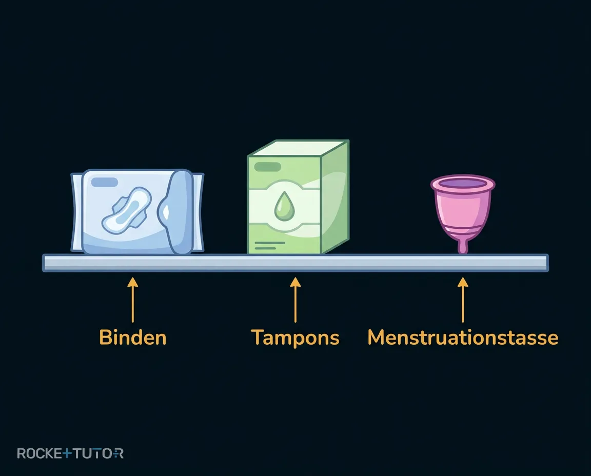 Verschiedene Menstruationshygieneprodukte in der Drogerie