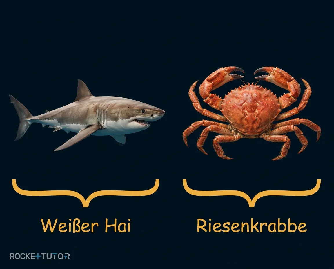 Weißer Hai und Riesenkrabbe