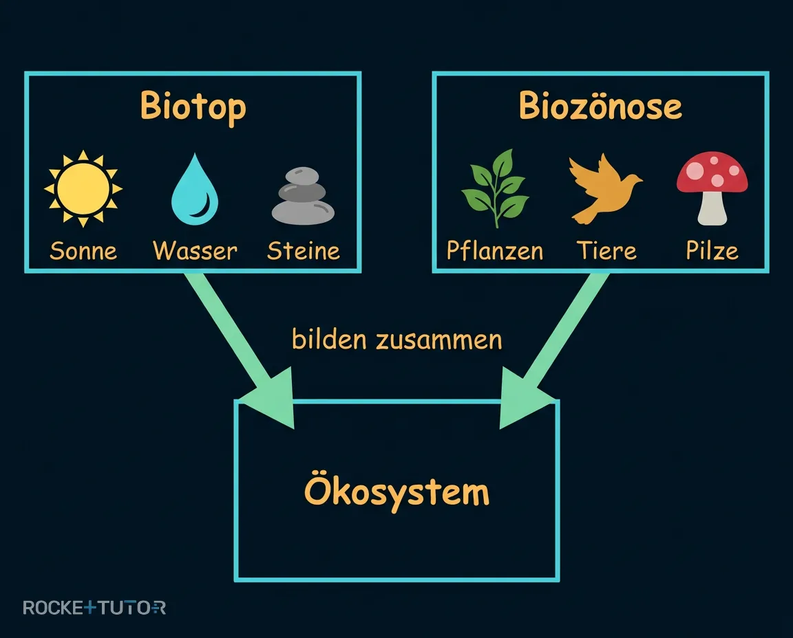 Diagramm Biotop Biozönose Ökosystem