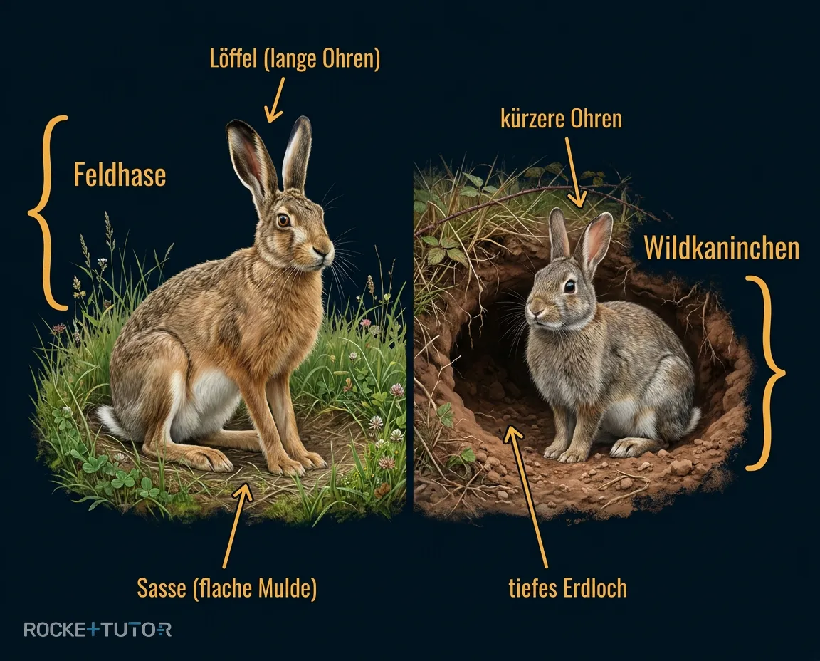 Vergleich Feldhase und Wildkaninchen