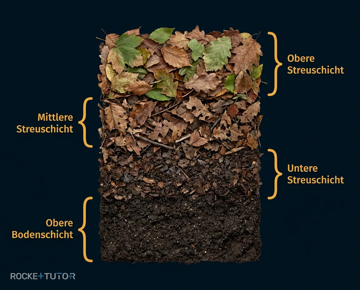 Bodenprofil mit vier Schichten