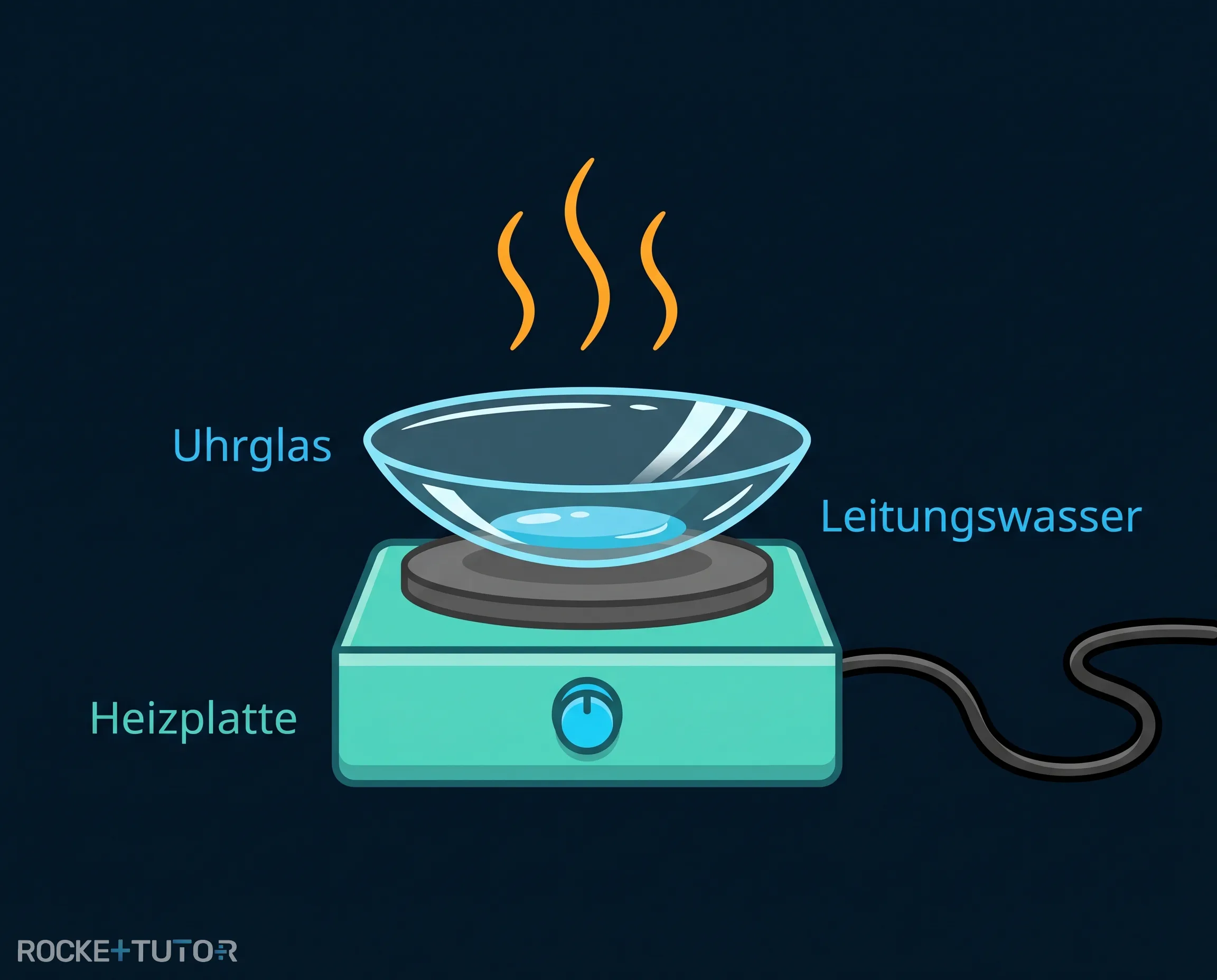 Uhrglas mit Wasser auf Heizplatte