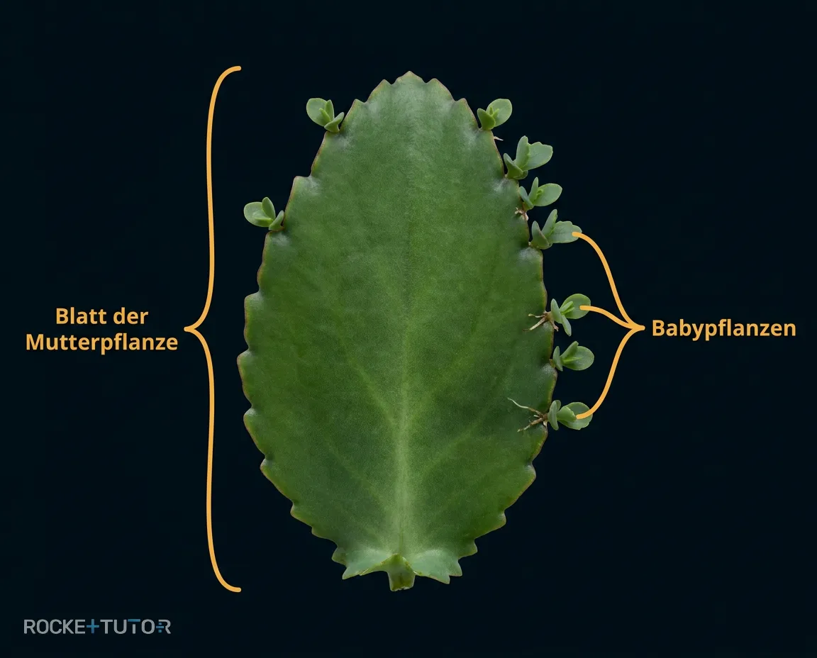 Kleine Babypflanzen an einem Blattrand