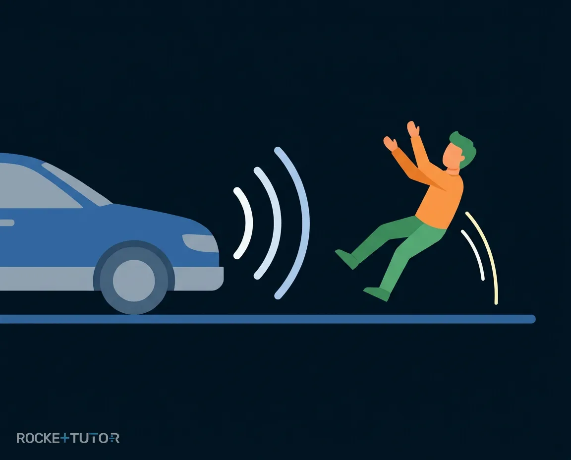 Person erschrickt vor hupendem Auto