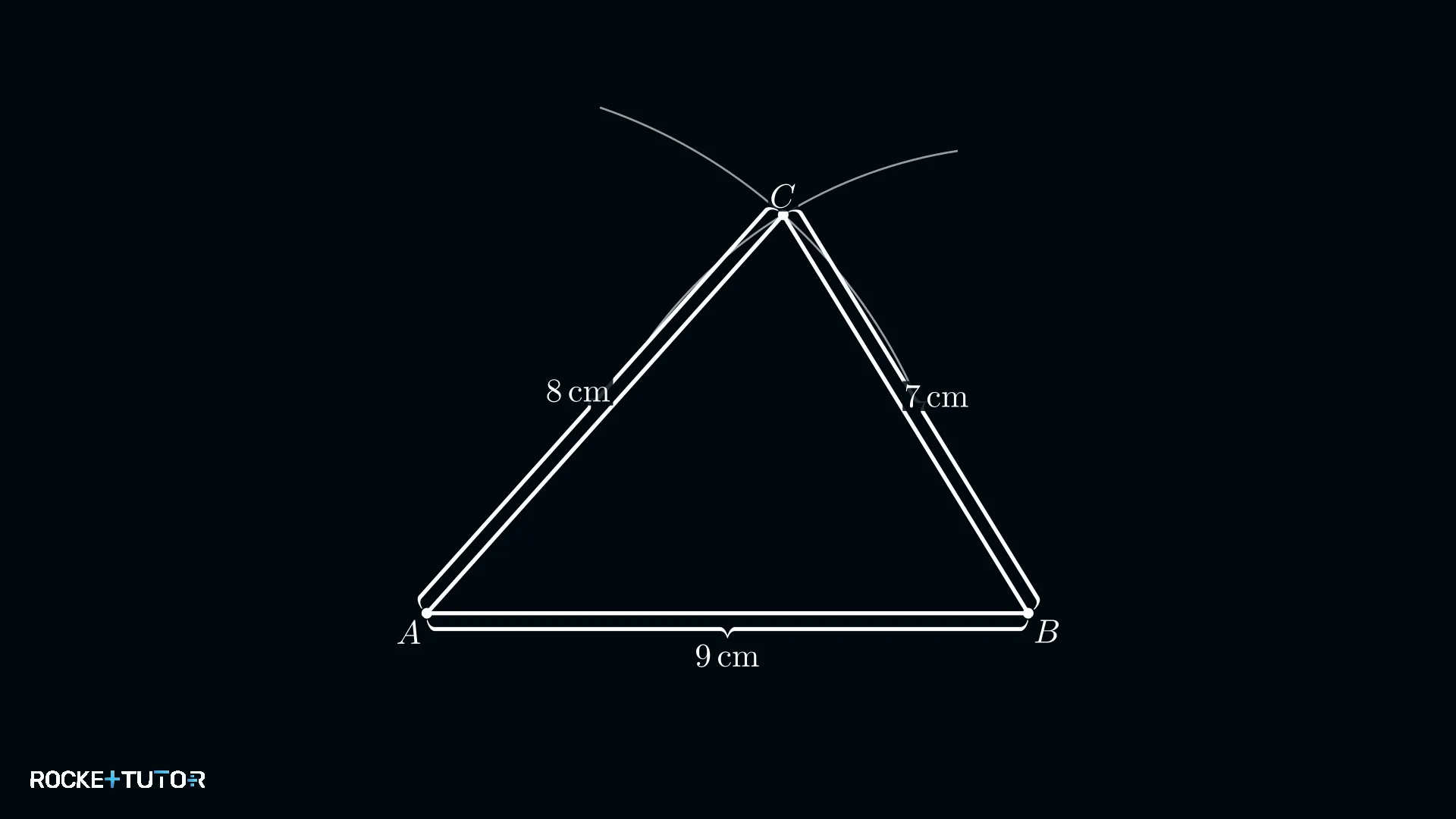 Dreieck mit a=7cm, b=8cm, c=9cm nach SSS konstruiert