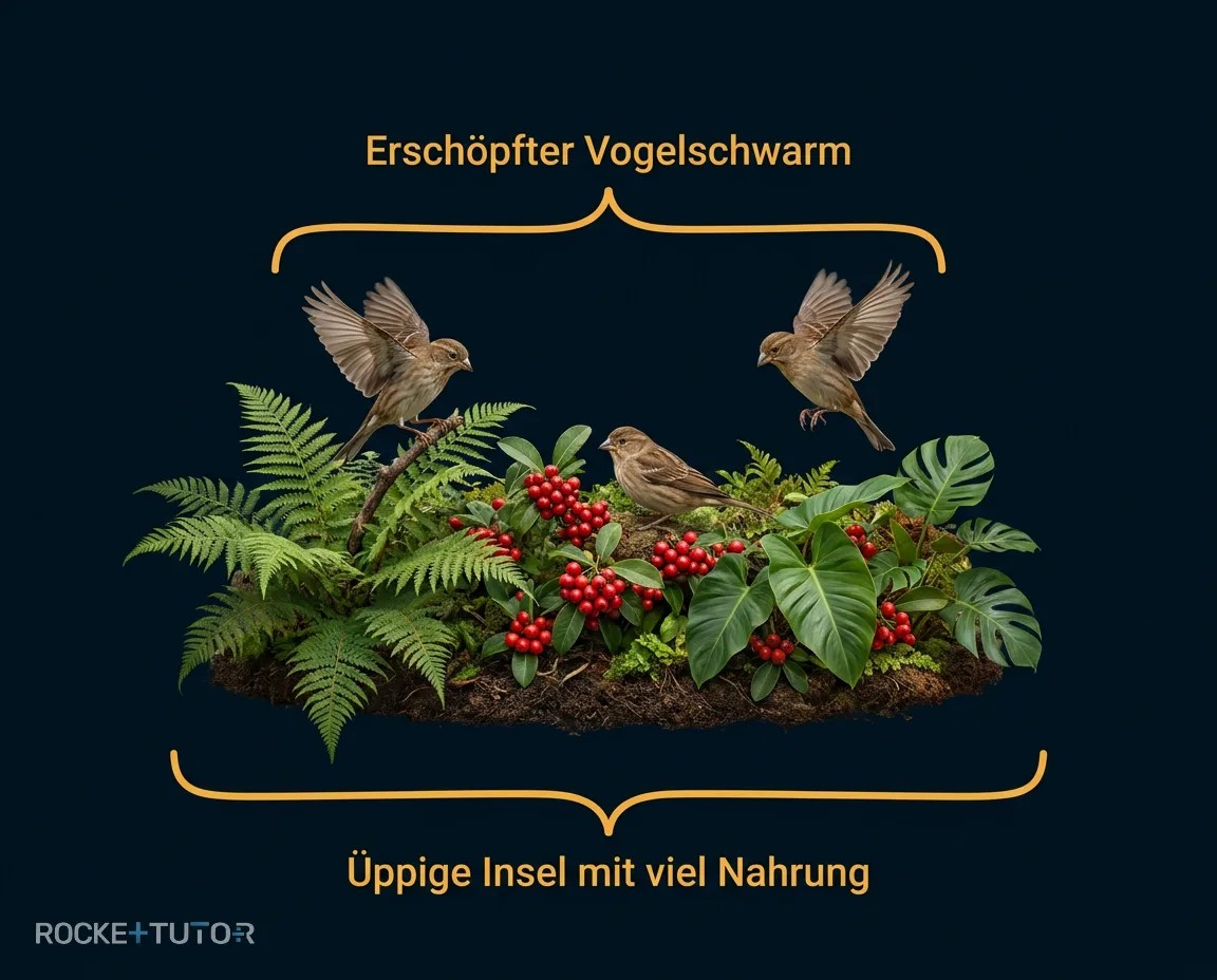 Vogelschwarm landet auf Insel