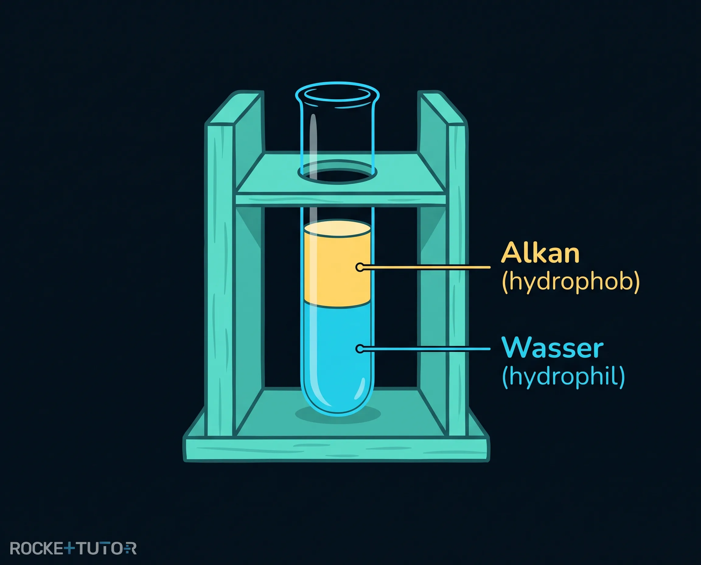 Zwei Phasen Wasser und Alkan