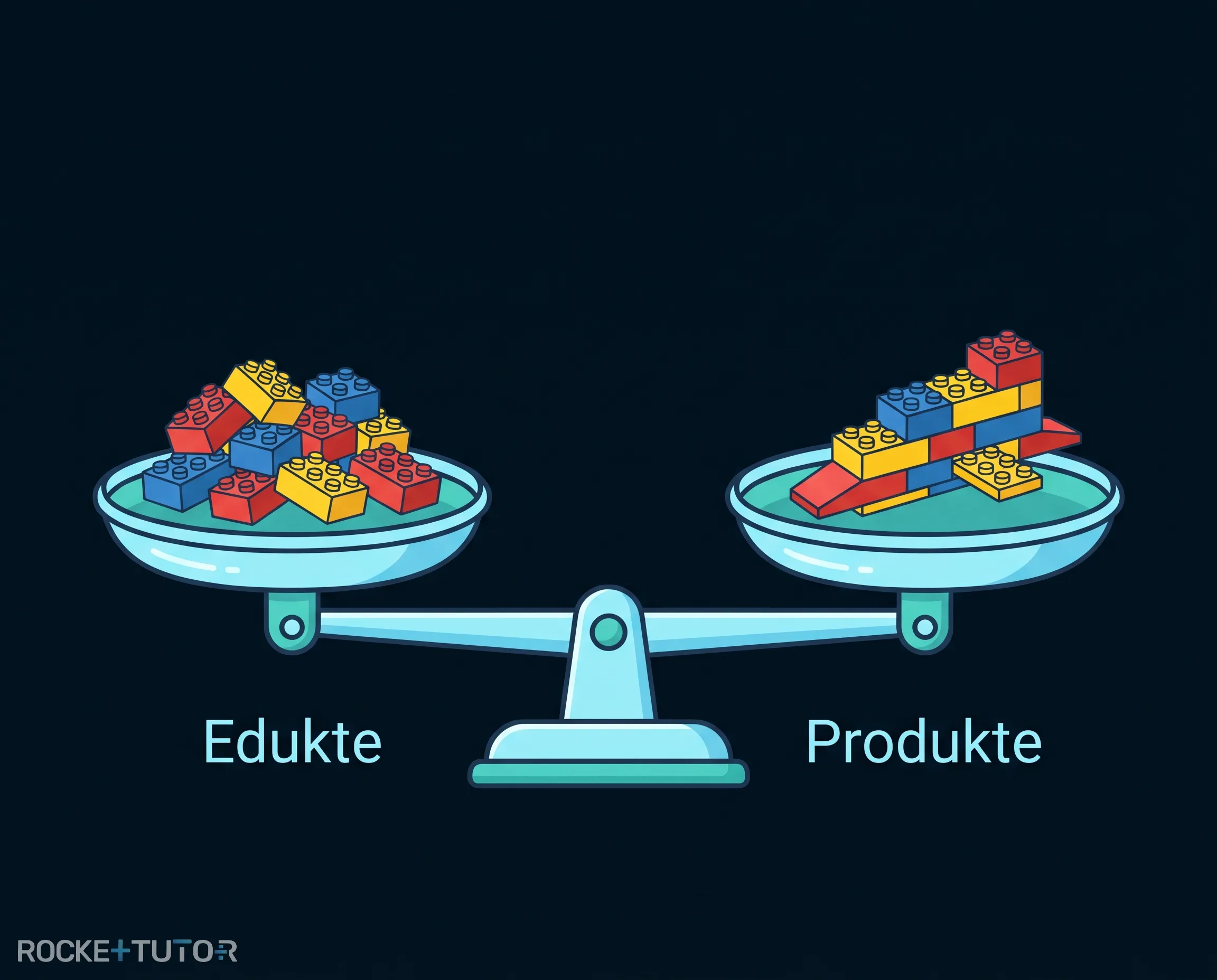 Waage mit Legosteinen und Atomen
