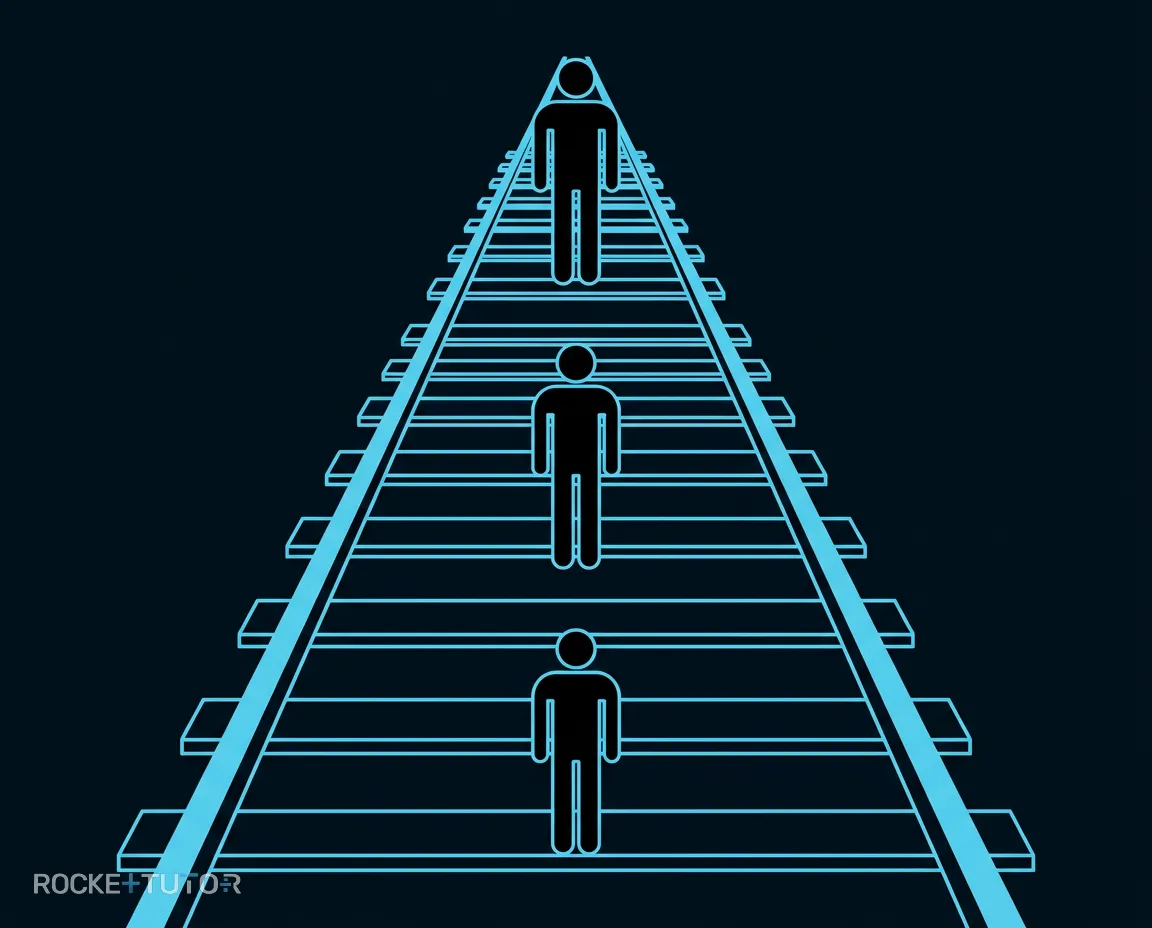 Bahngleise mit drei Figuren