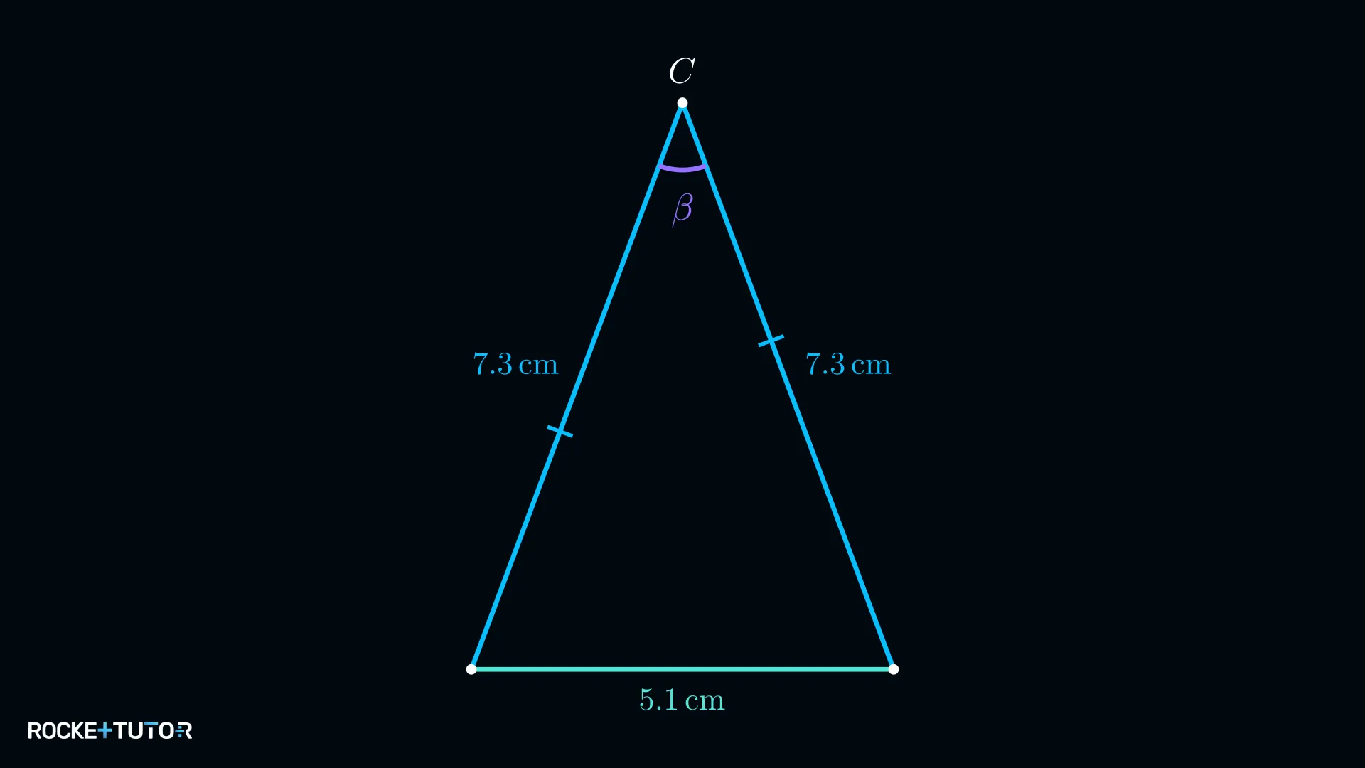 Gleichschenkliges Dreieck mit Seiten 7,3 cm, 7,3 cm und 5,1 cm