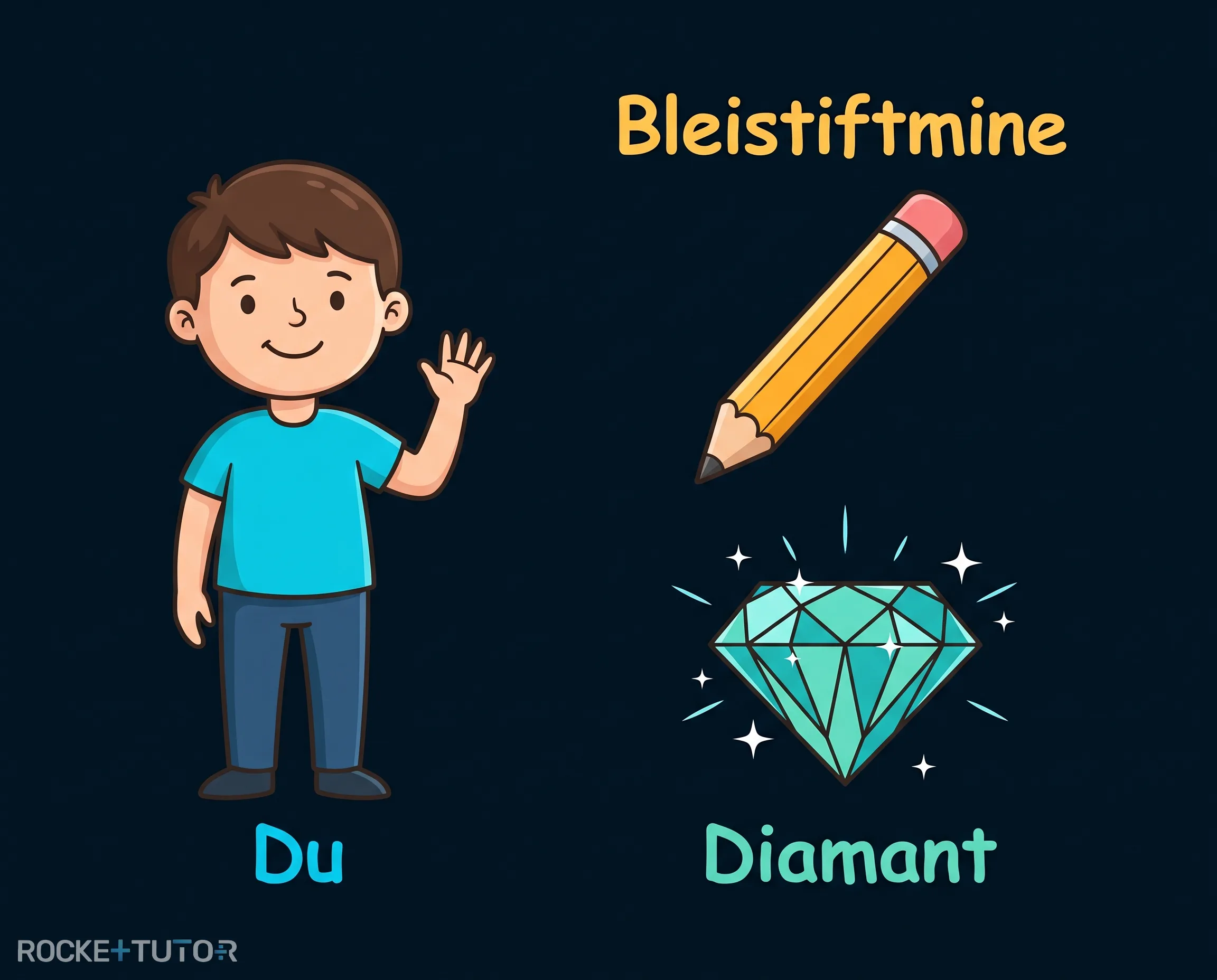 Bleistift Diamant und Mensch als Kohlenstoffbeispiele