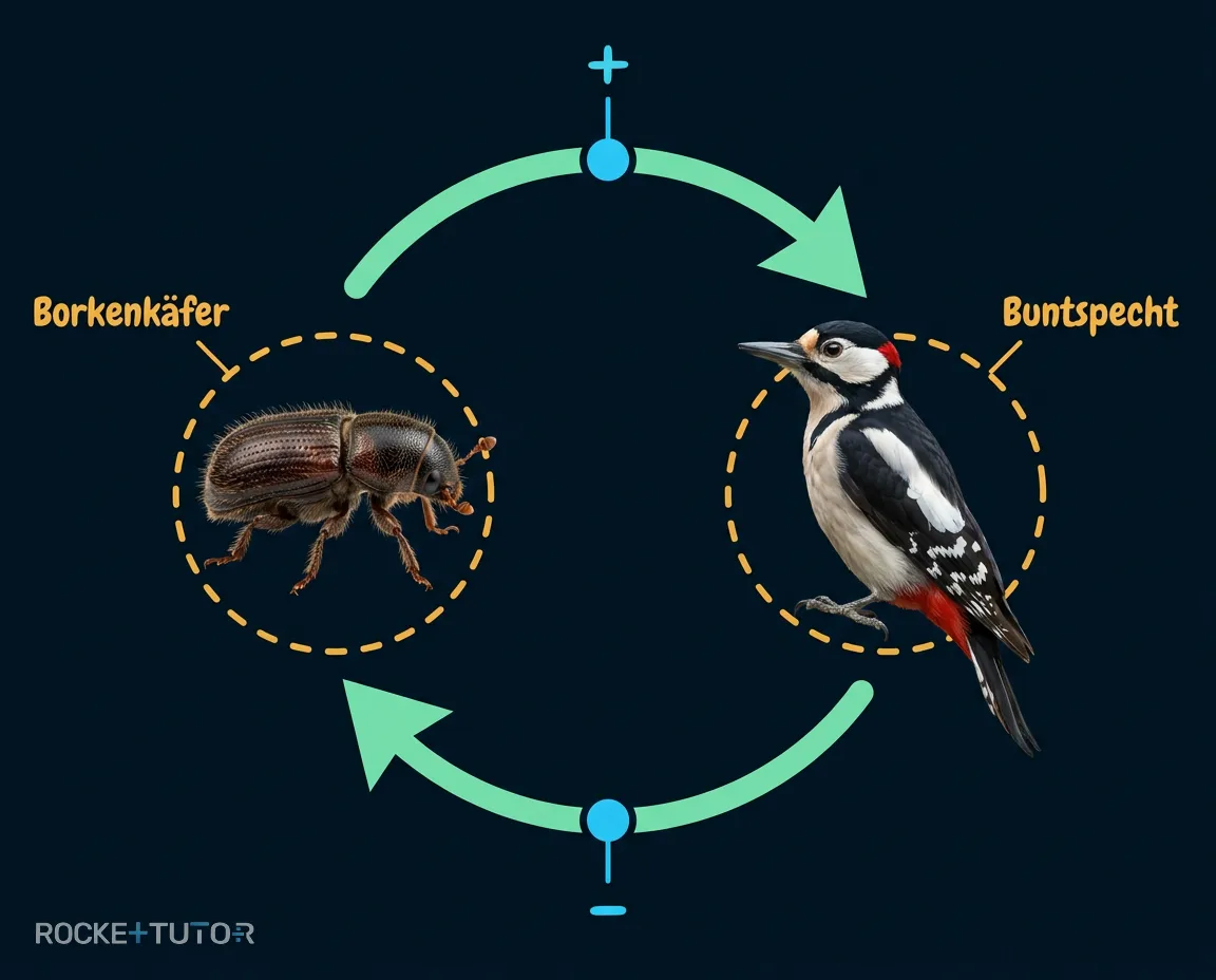 Regelkreis Borkenkäfer und Buntspecht