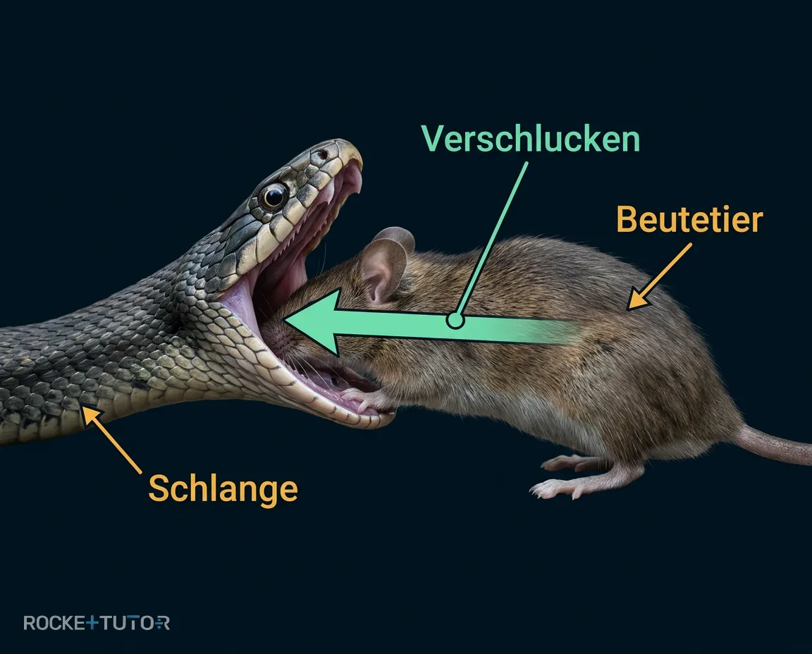 Schlange verschluckt Beute