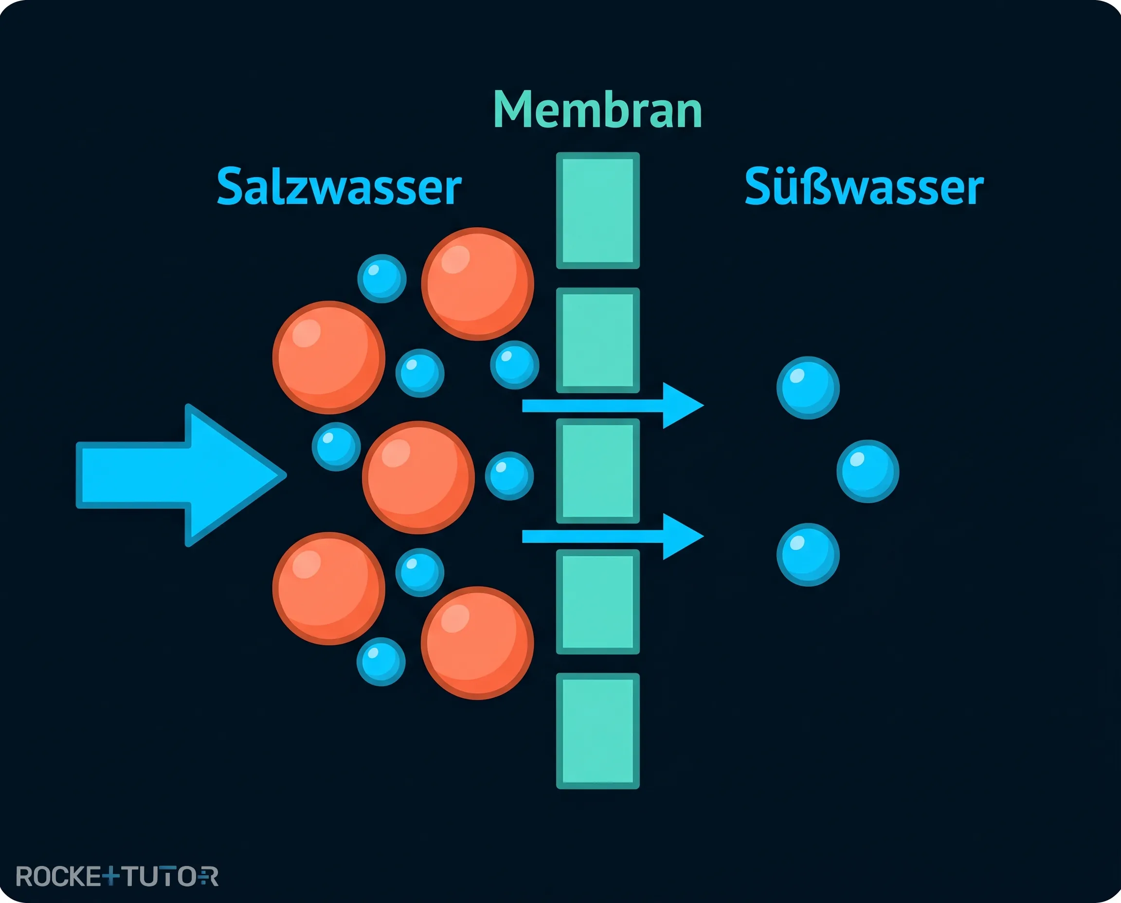 Prinzip der Umkehrosmose mit Membran