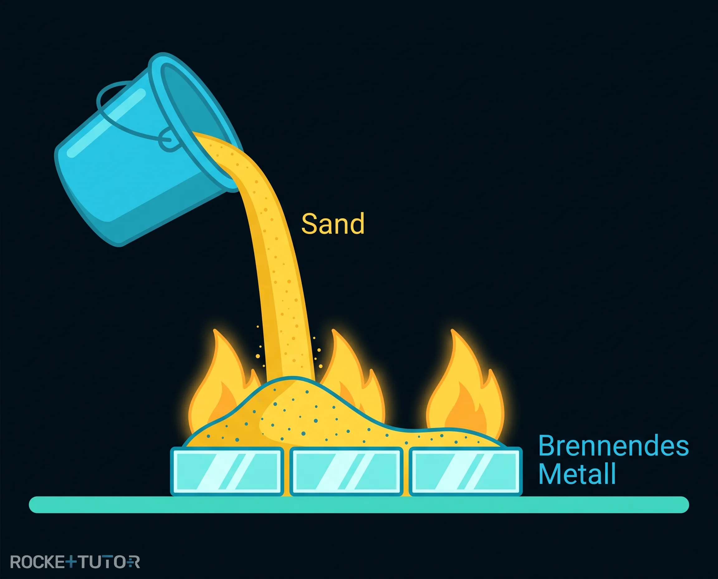 Metallbrand wird mit Sand gelöscht