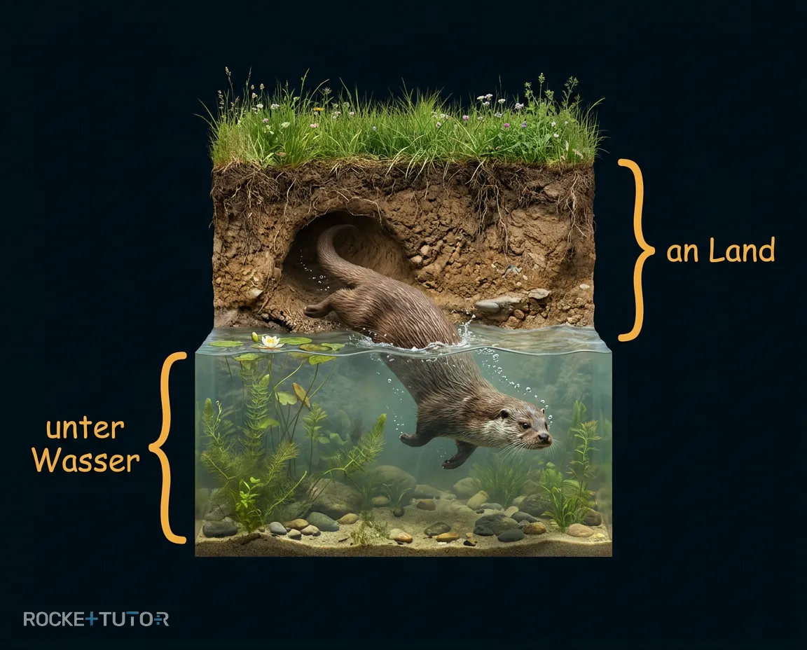 Semiaquatische Tiere am Flussufer