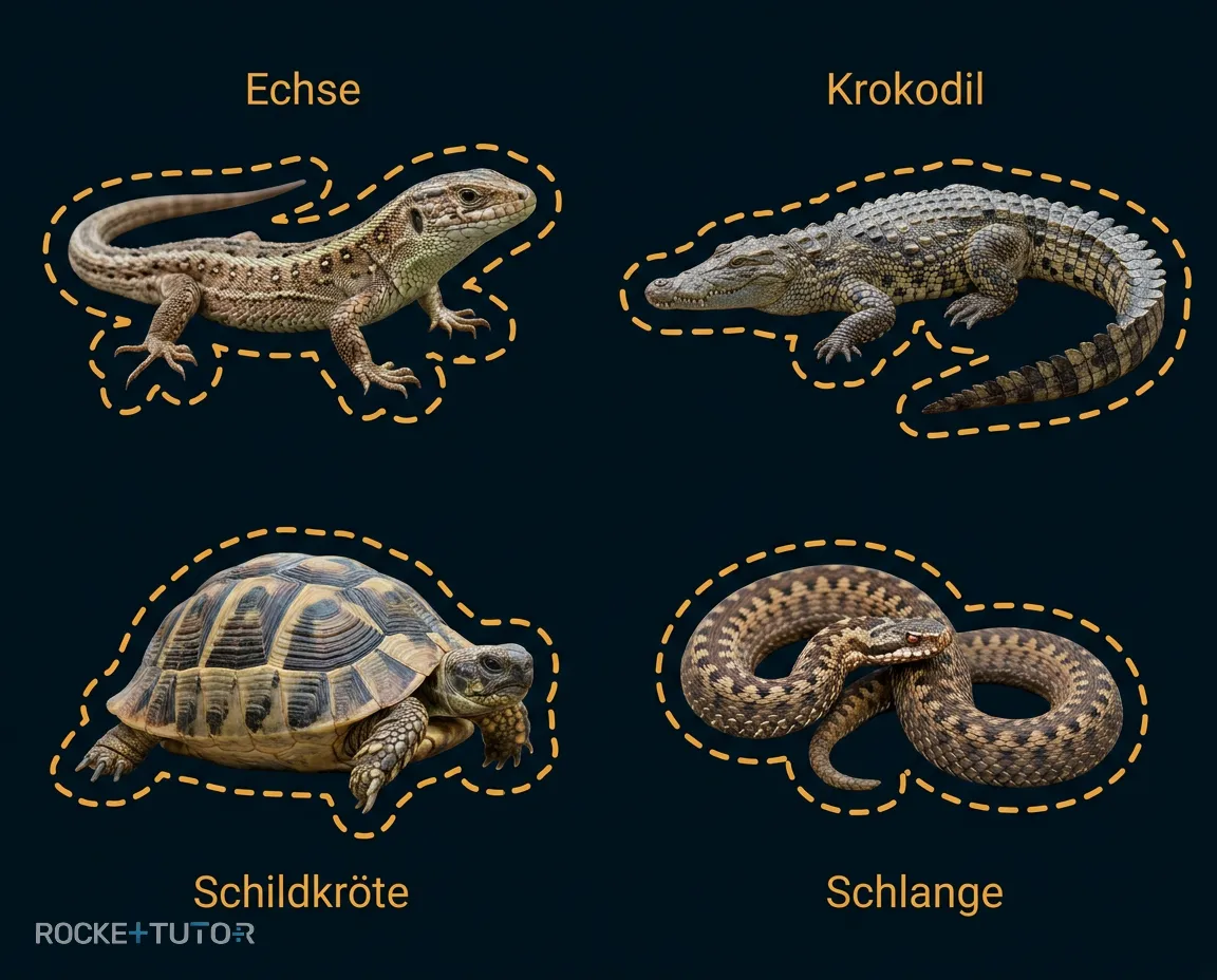 Vier Reptiliengruppen Übersicht
