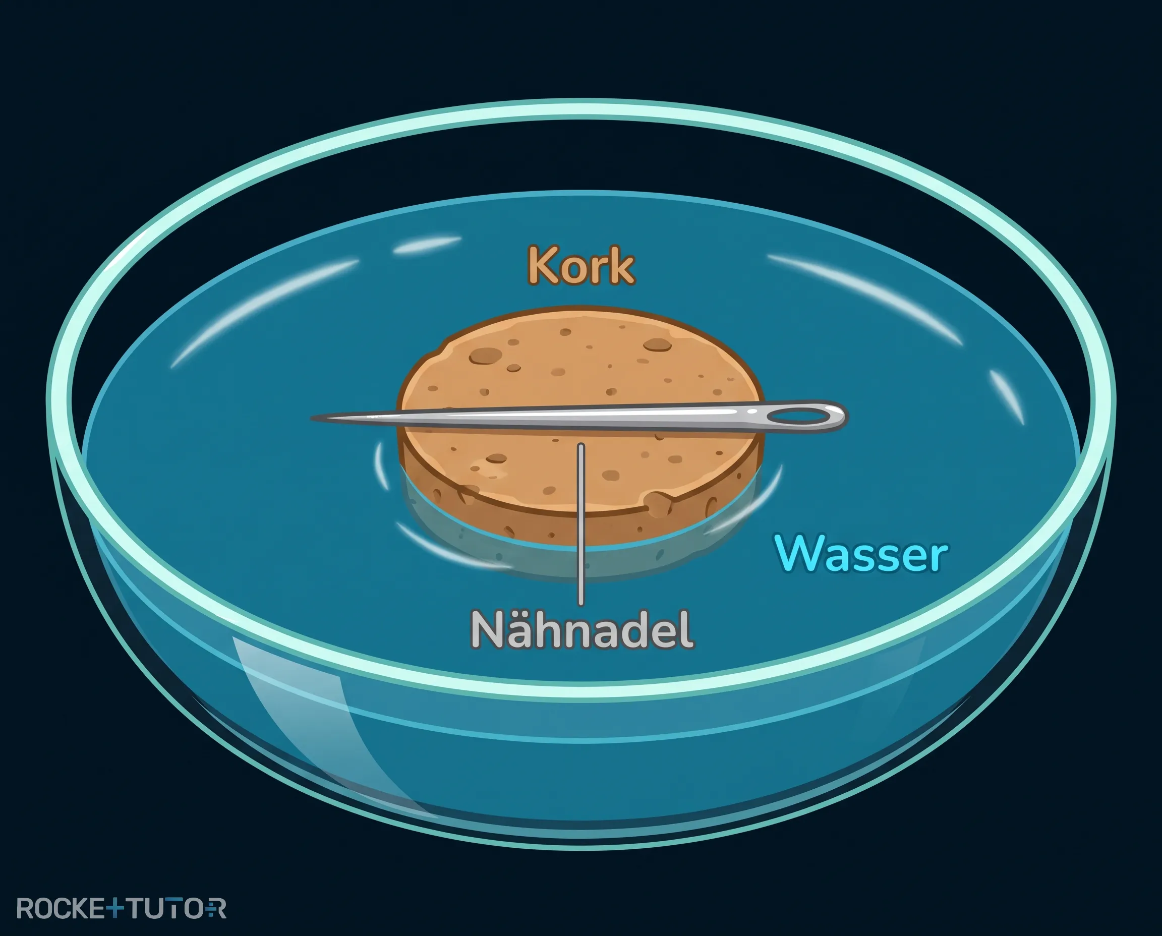 Schwimmkompass in einer Wasserschüssel