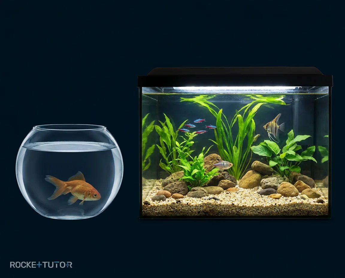 Aquarium mit Fisch und Pflanzen