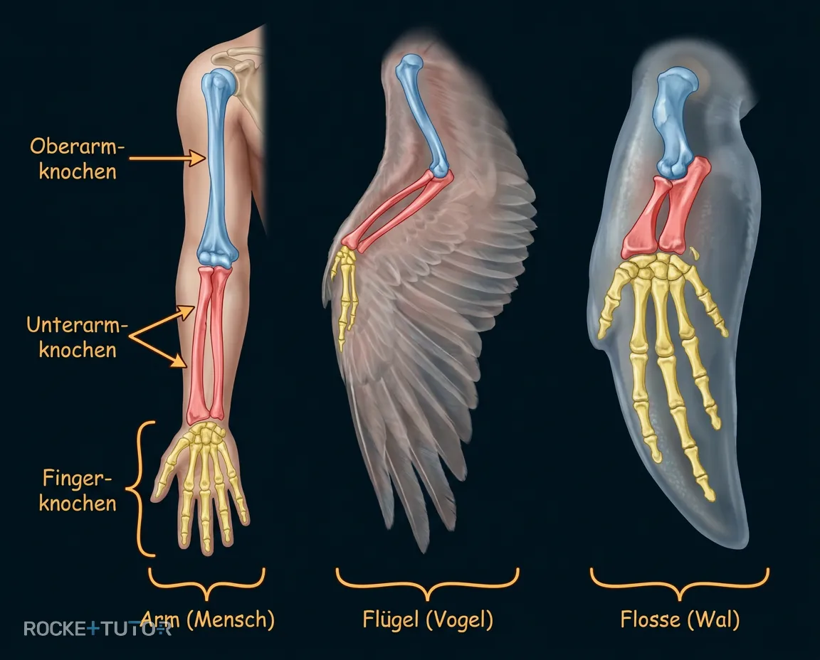 Homologe Knochen von Mensch, Vogel und Wal
