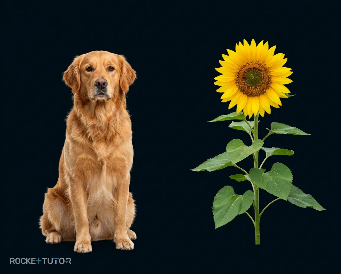 Hund und Sonnenblume Vergleich