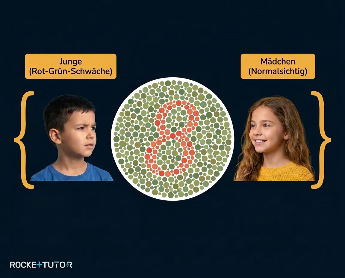 Junge und Mädchen mit Farbenblindheit-Test