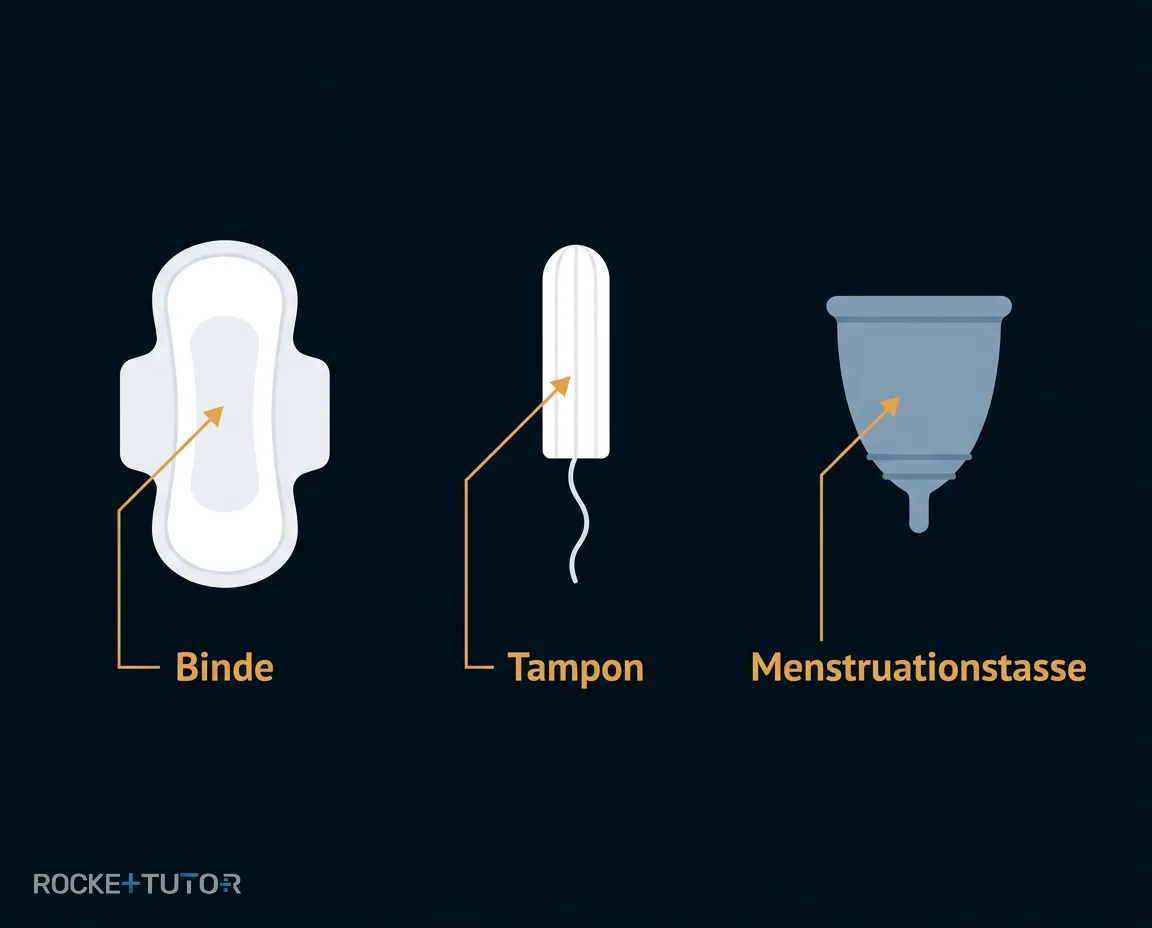 Binden Tampons und Menstruationstassen