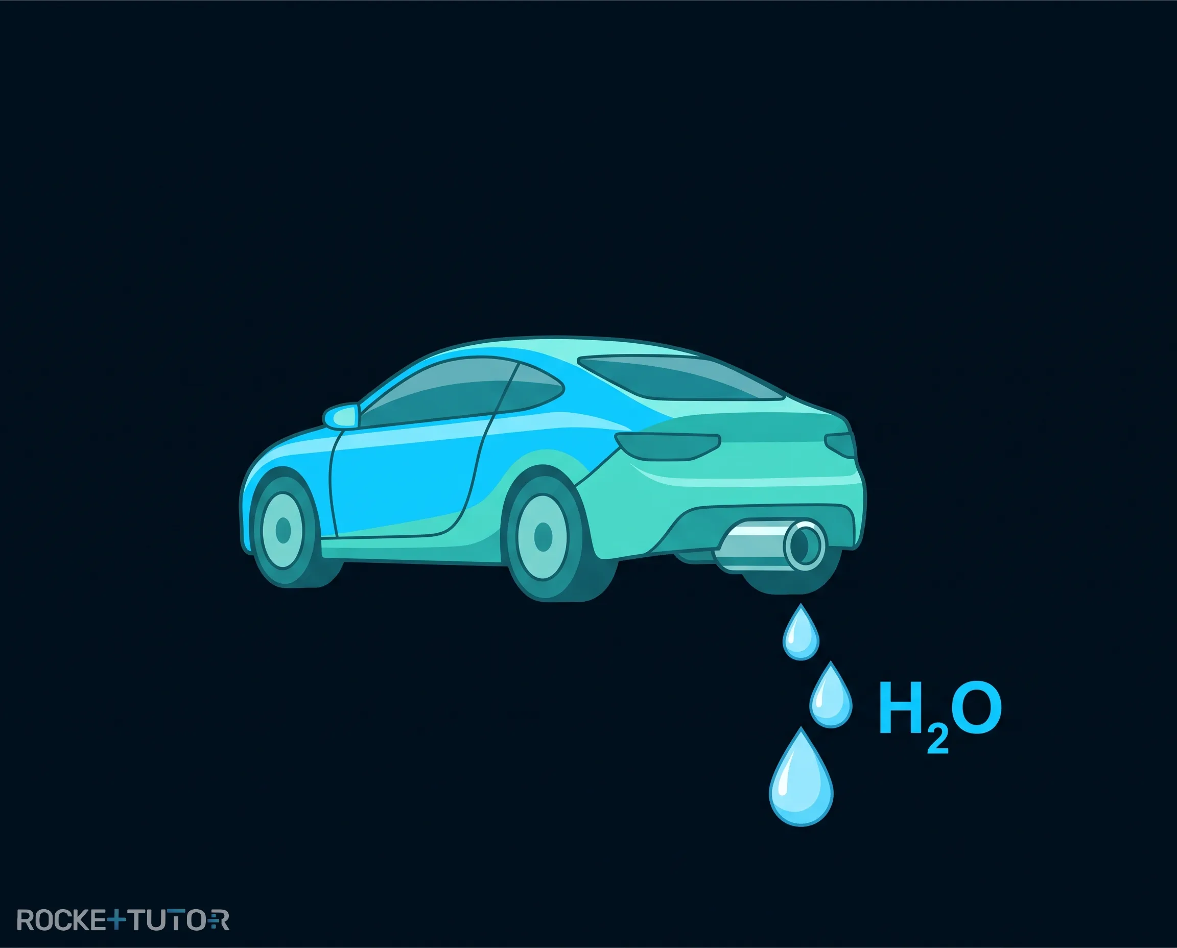 Auto mit Brennstoffzelle und Wassertropfen