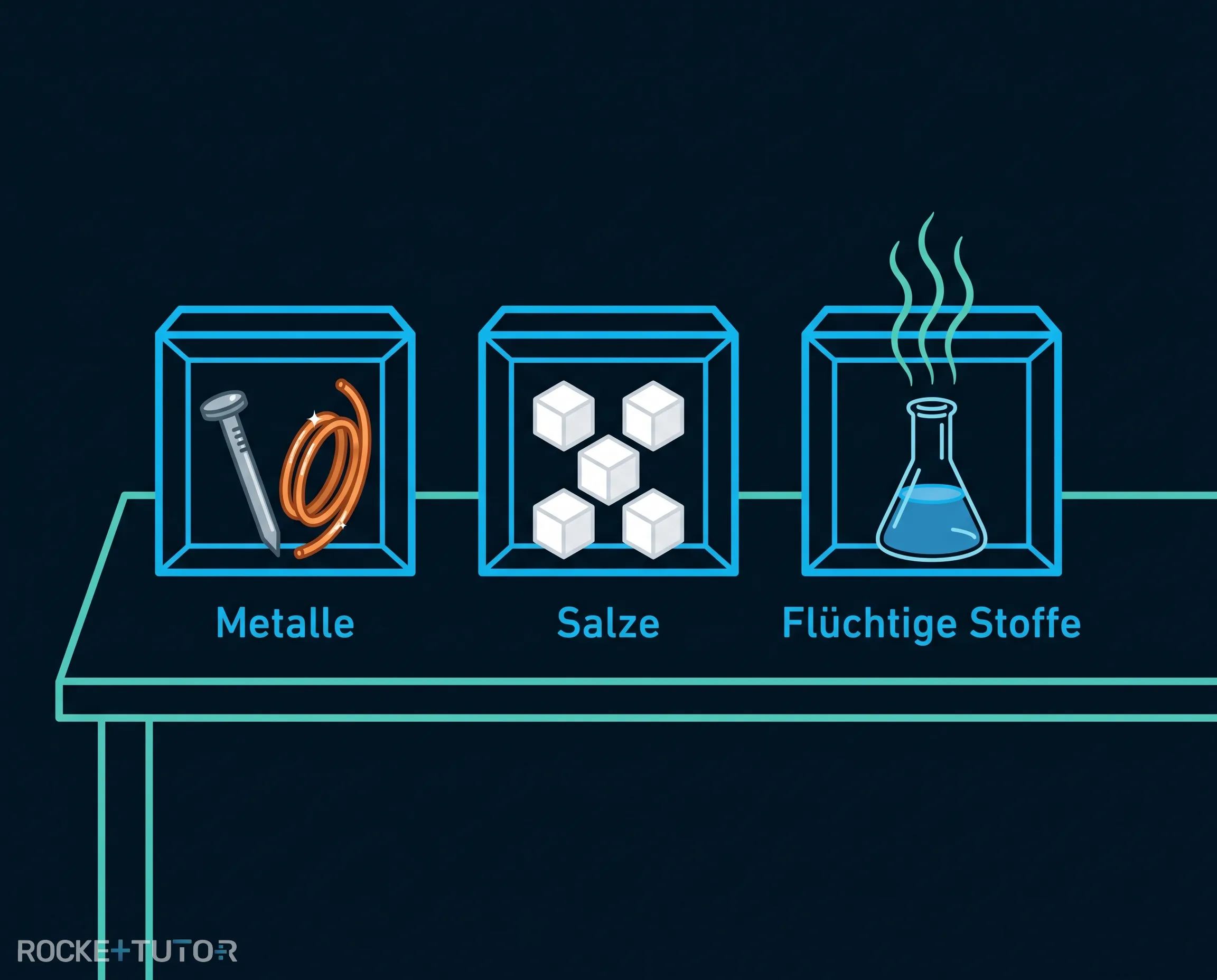 Drei Hauptklassen Metalle Salze flüchtige