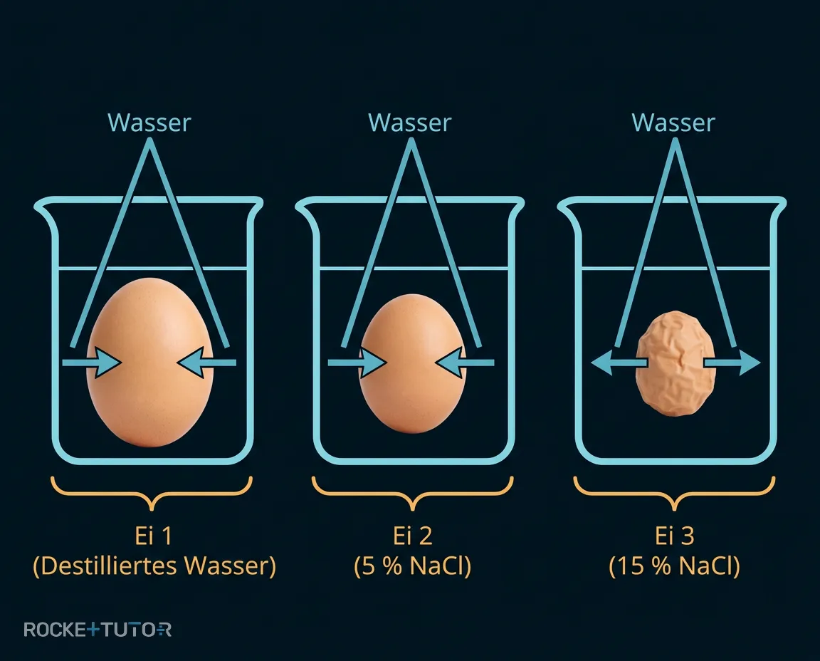 Drei Eier in verschiedenen Lösungen