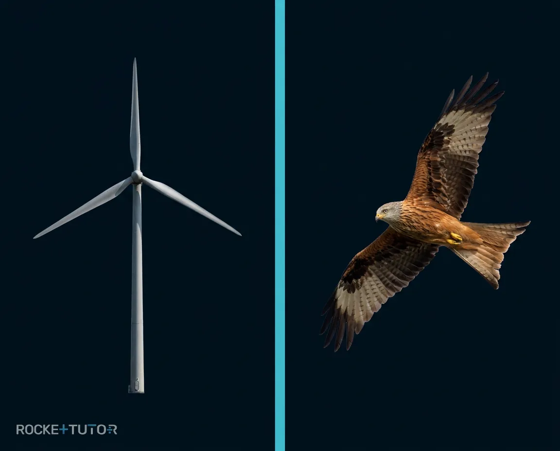 Windpark auf Hügel mit Greifvögeln