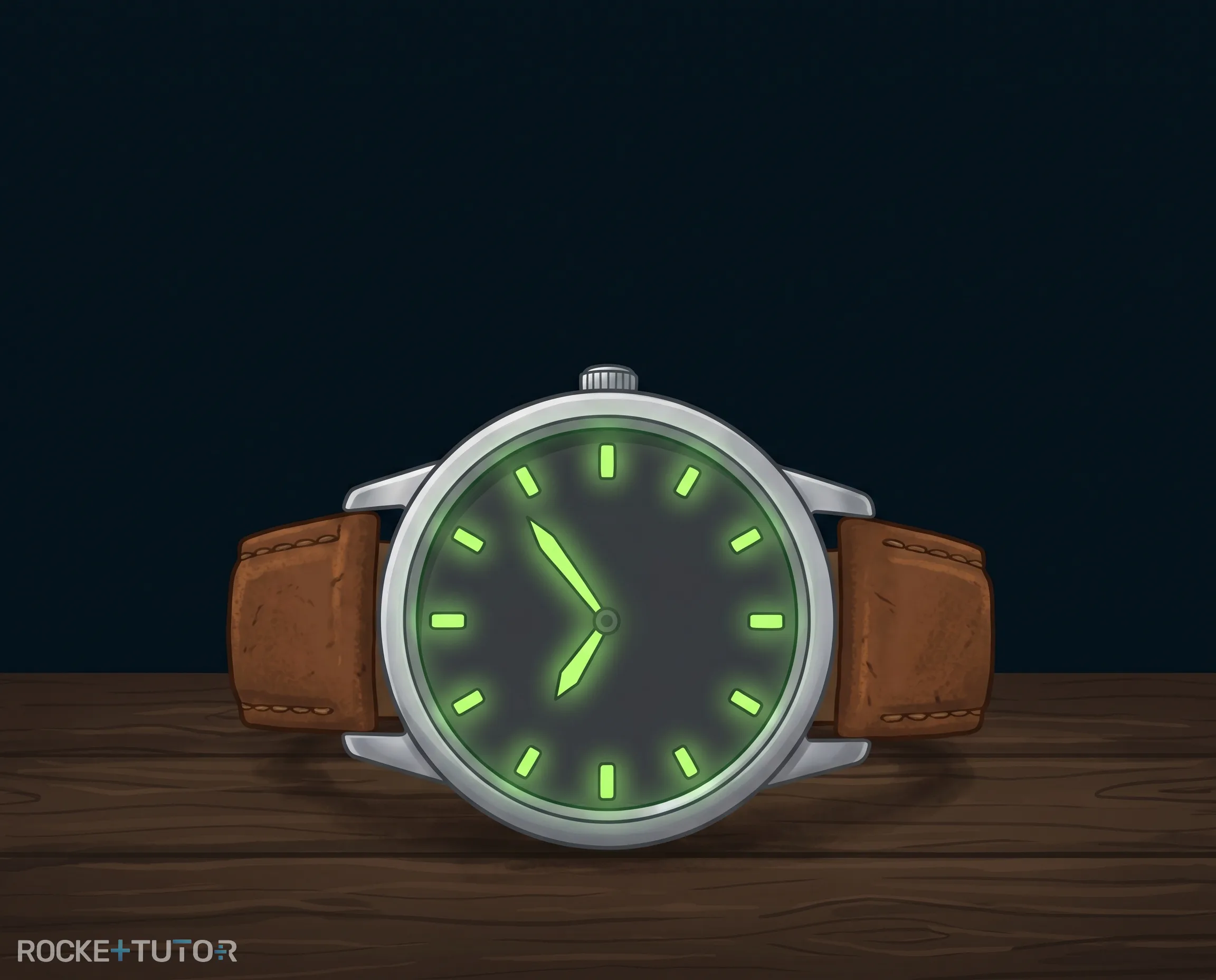 Leuchtende Zeiger einer alten Armbanduhr