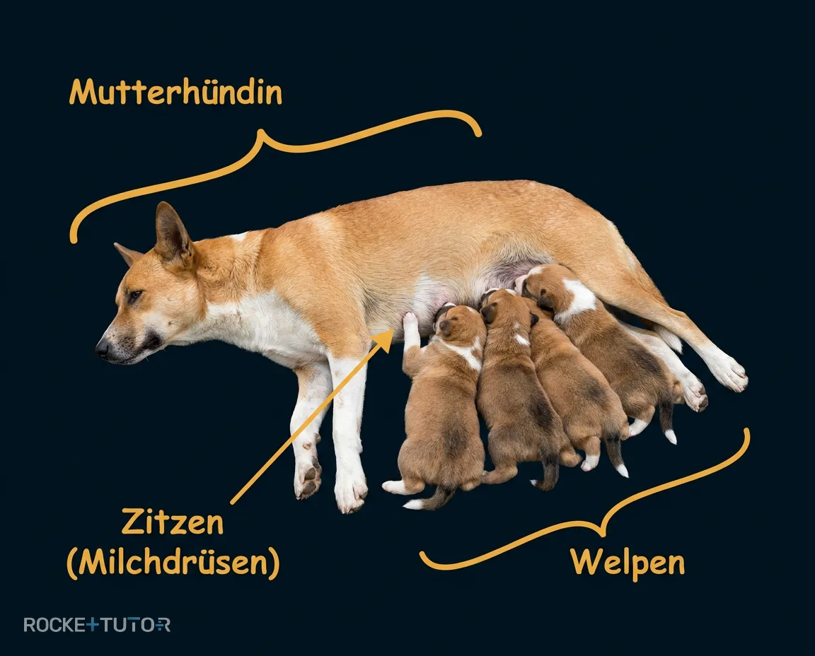 Hundemutter säugt ihre Welpen