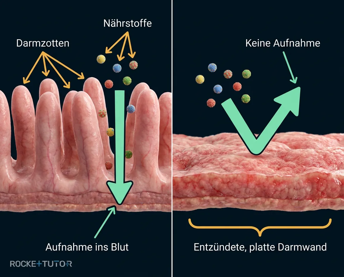 Zerstörte Darmzotten bei Zöliakie