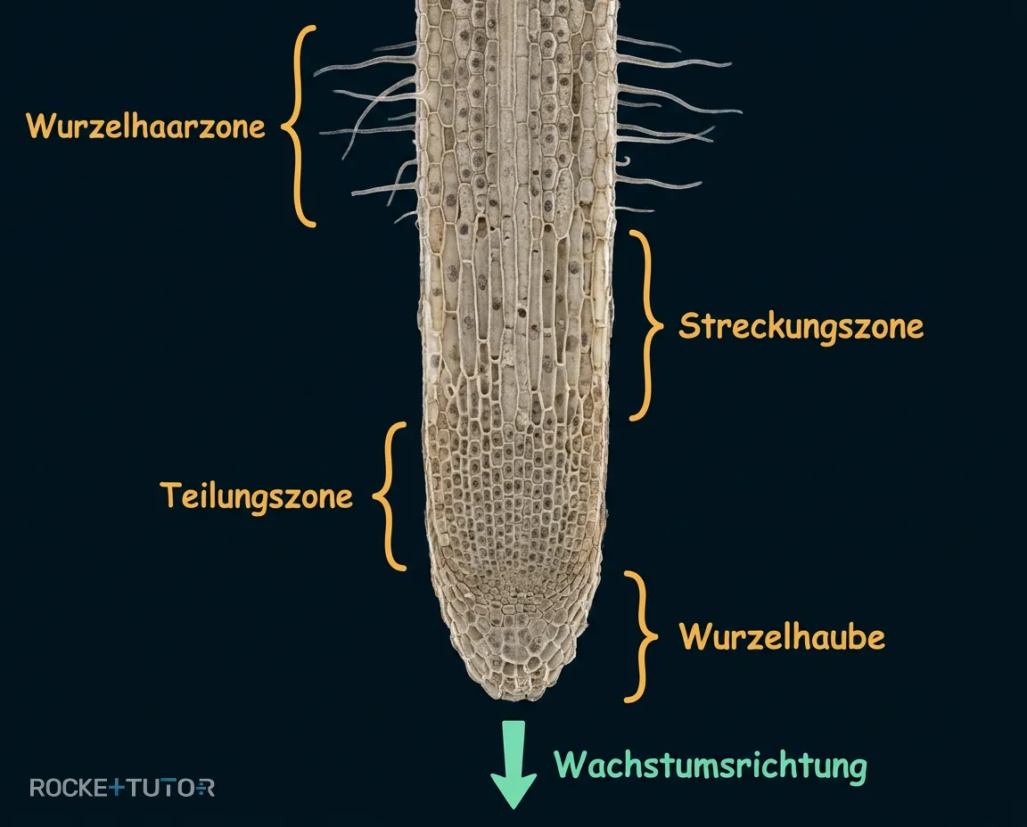 Die vier Zonen der Wurzelspitze