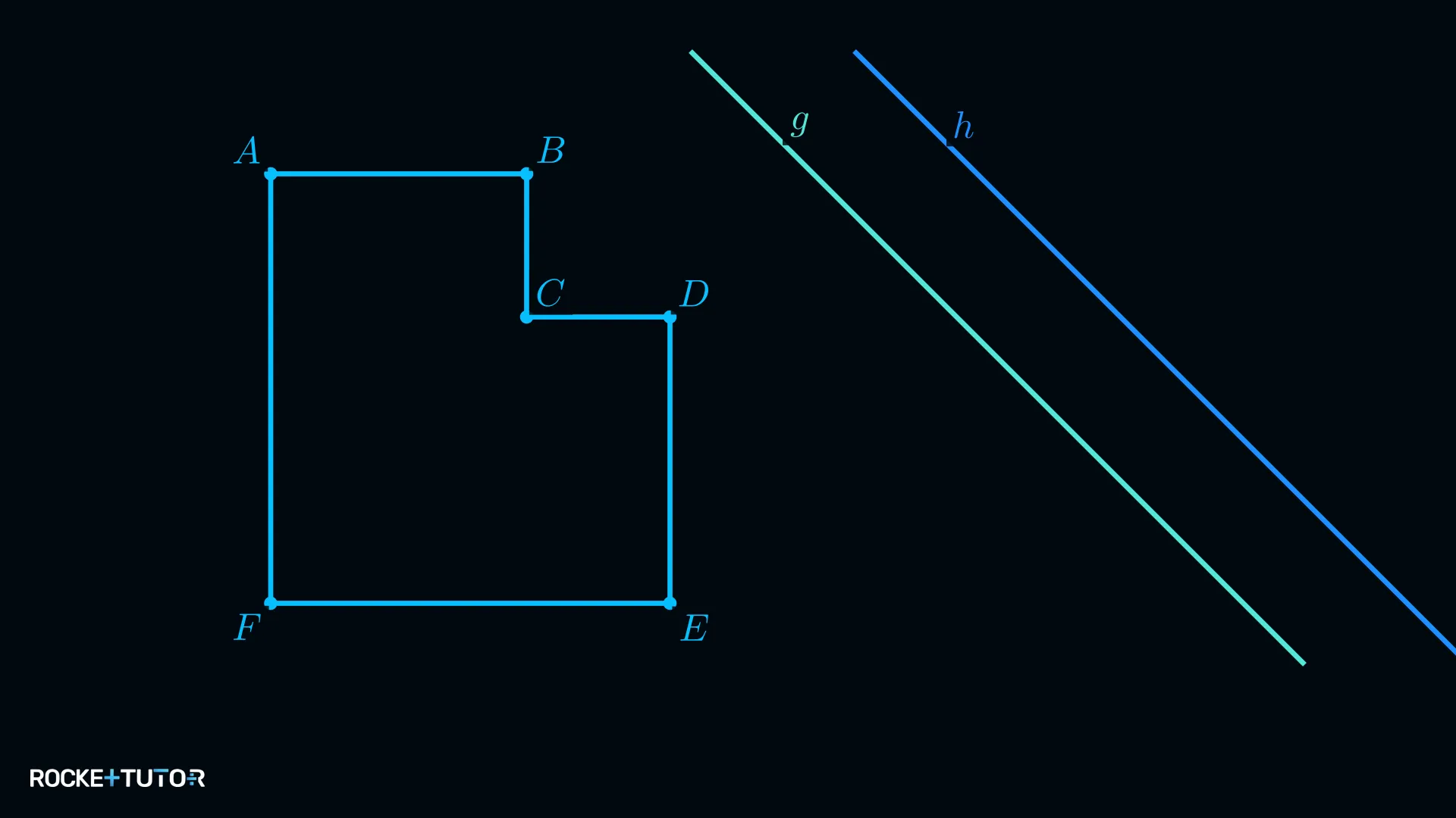 L-förmiges Polygon mit diagonalen parallelen Geraden