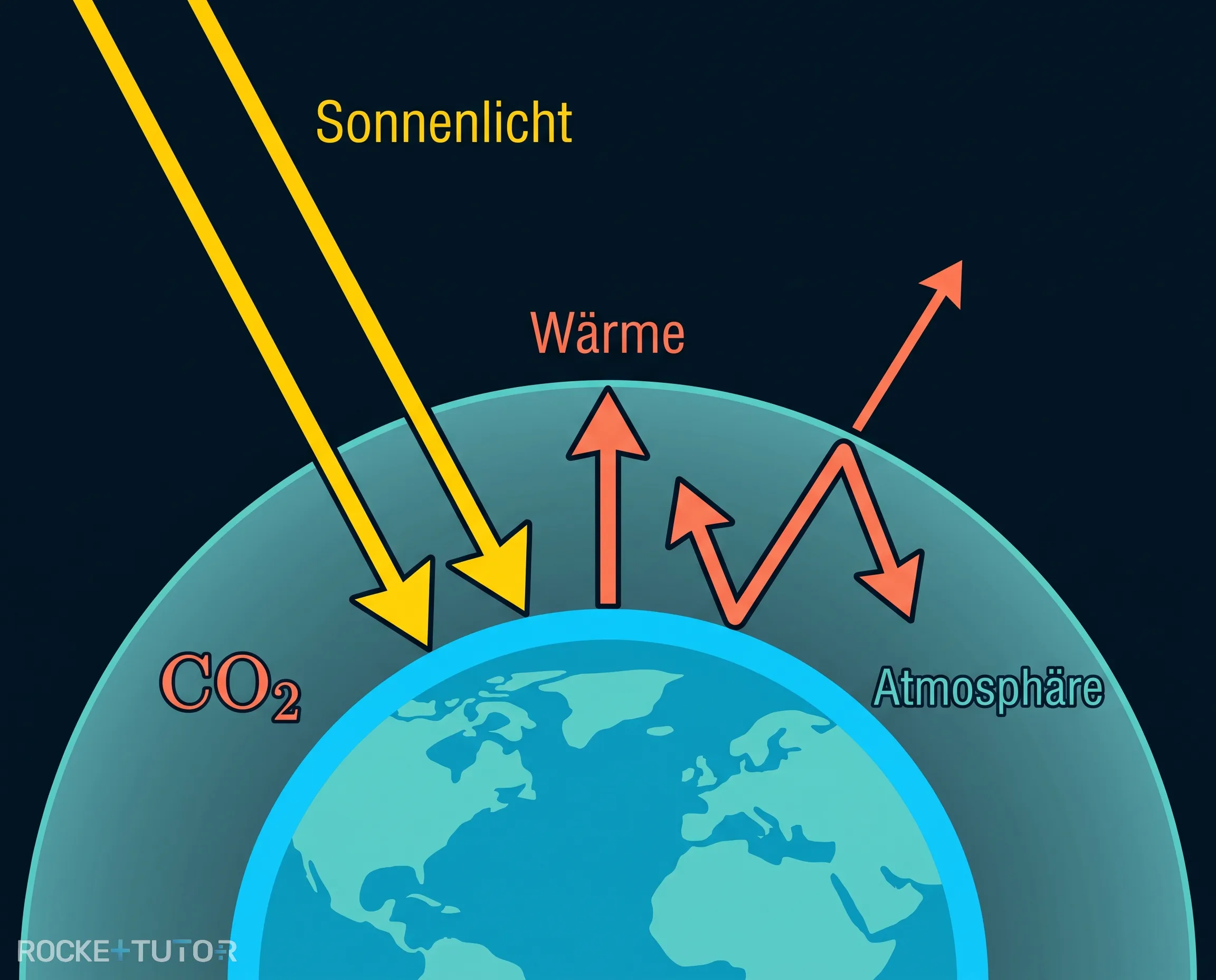 Treibhauseffekt mit Erde und Atmosphäre