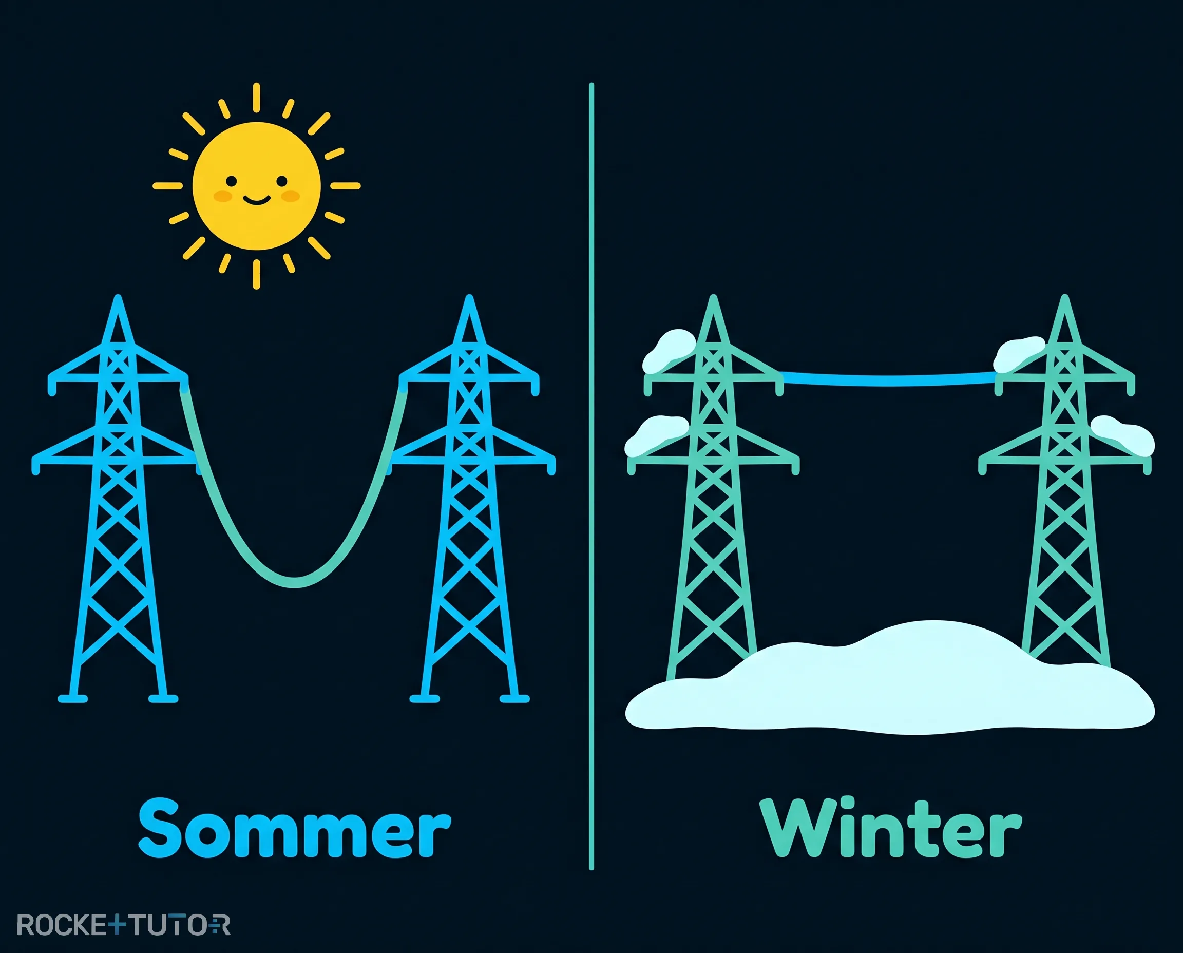 Stromleitungen im Sommer und Winter