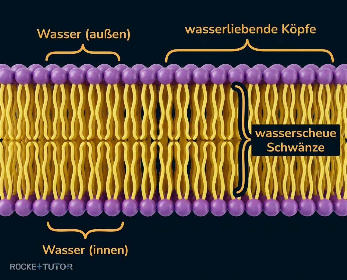 Aufbau der Lipiddoppelschicht mit Köpfen